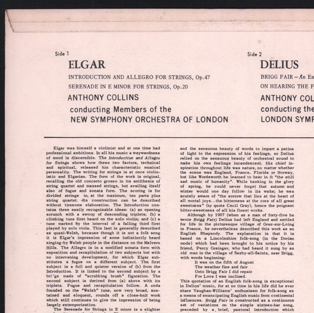 Anthony Collins / New Symphony Orchestra Of London / London Symphony Orchestra - Elgar - Introduction And Allegro For Strings, Serenade In E Minor For Strings / Delius - Brigg Fair - Lp