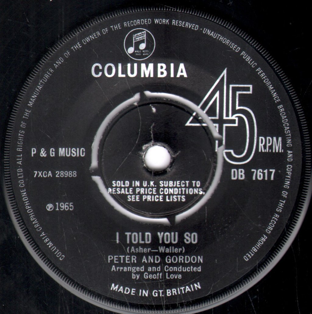 Peter And Gordon - To Know You Is To Love You - 7 Inch