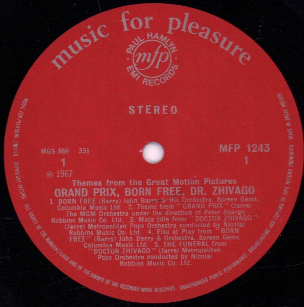 Various Artists - Themes From The Great Motion Pictures Grand Prix / Doctor Zhivago / Born Free - Lp