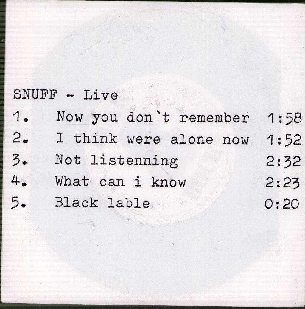 Snuff - "Live" April 1990 - 7 Inch