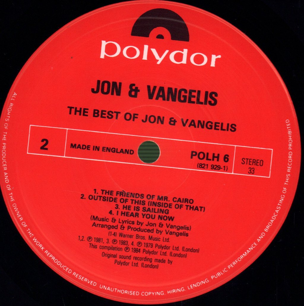 Jon And Vangelis - Best Of Jon And Vangelis - Lp