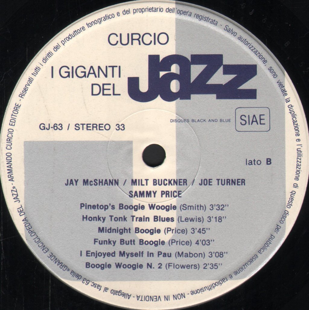 Jay Mcshann Milt Buckner Joe Turner And Sammy Price - I Giganti Del Jazz 63 - Lp