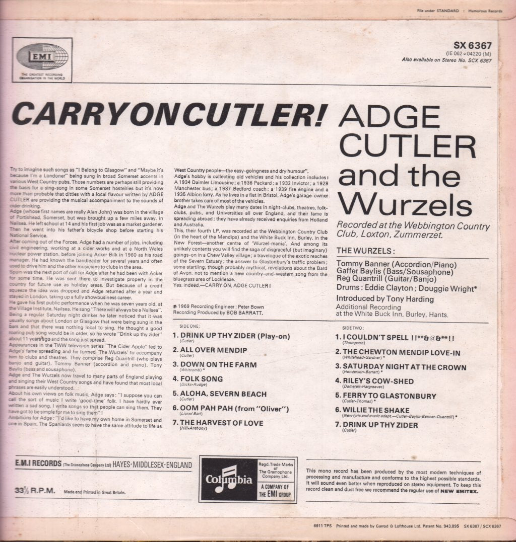 Adge Cutler And The Wurzels - Carry On Cutler! - Lp