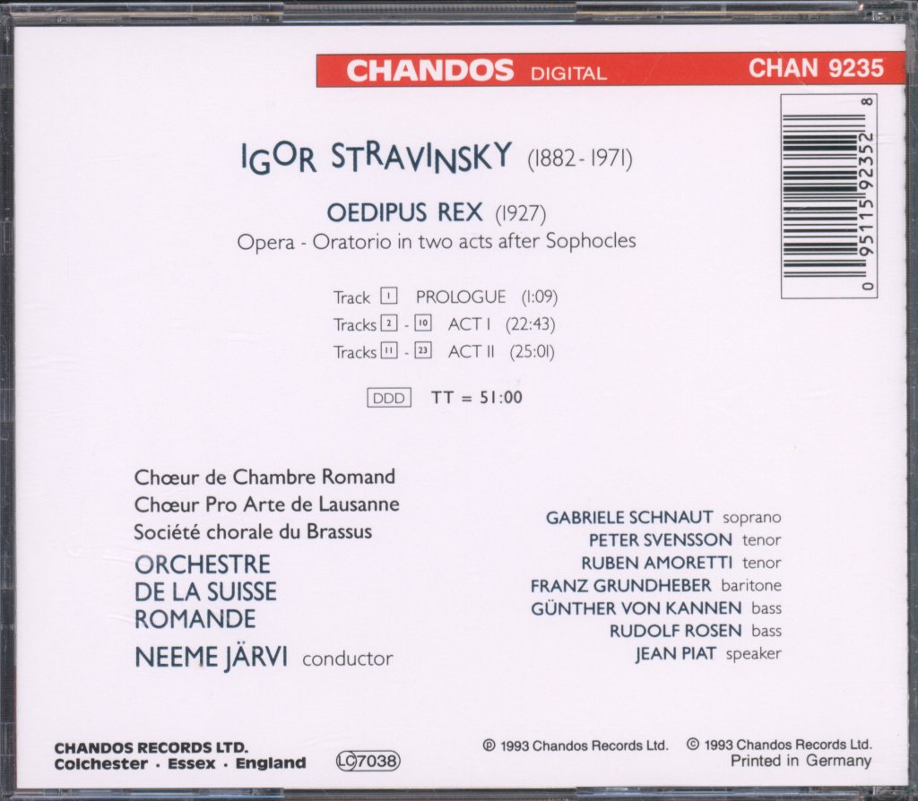 Orchestre De La Suisse Romande, Neeme Järvi - Stravinsky - Oedipus Rex - Cd