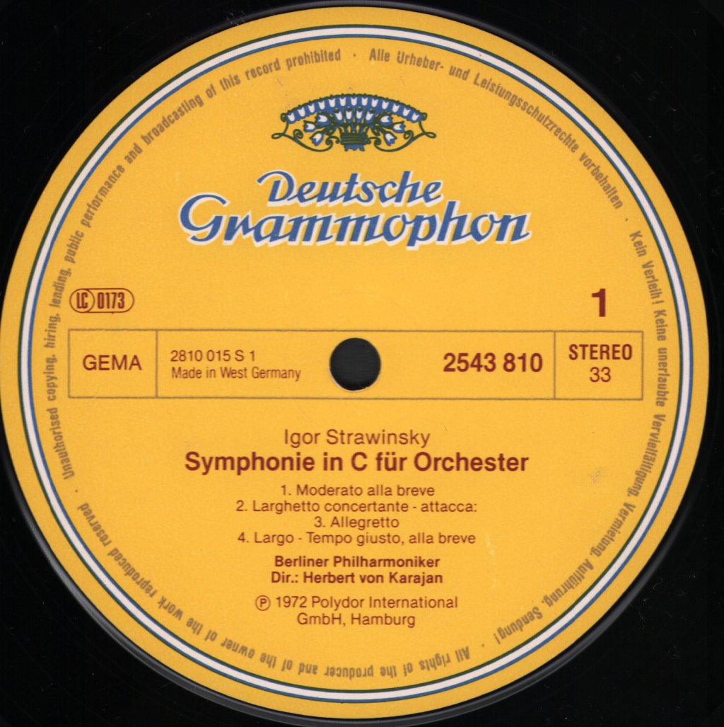 Herbert Von Karajan / Berliner Philharmoniker - Igor Stravinsky - Symphony In C / Concerto In D / Circus Polka - Lp