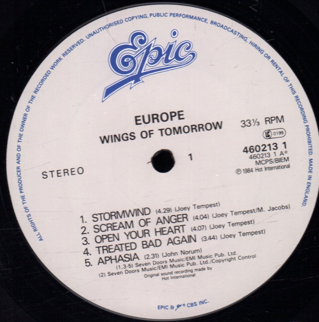 Europe - Wings Of Tomorrow - Lp