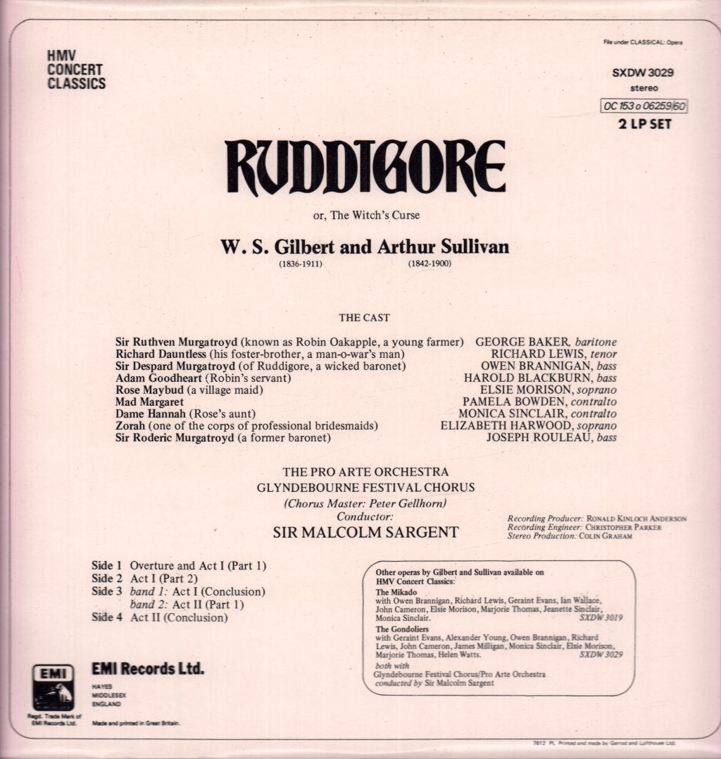 Sir Malcolm Sargent - Gilbert And Sullivan Ruddigore - Double Lp