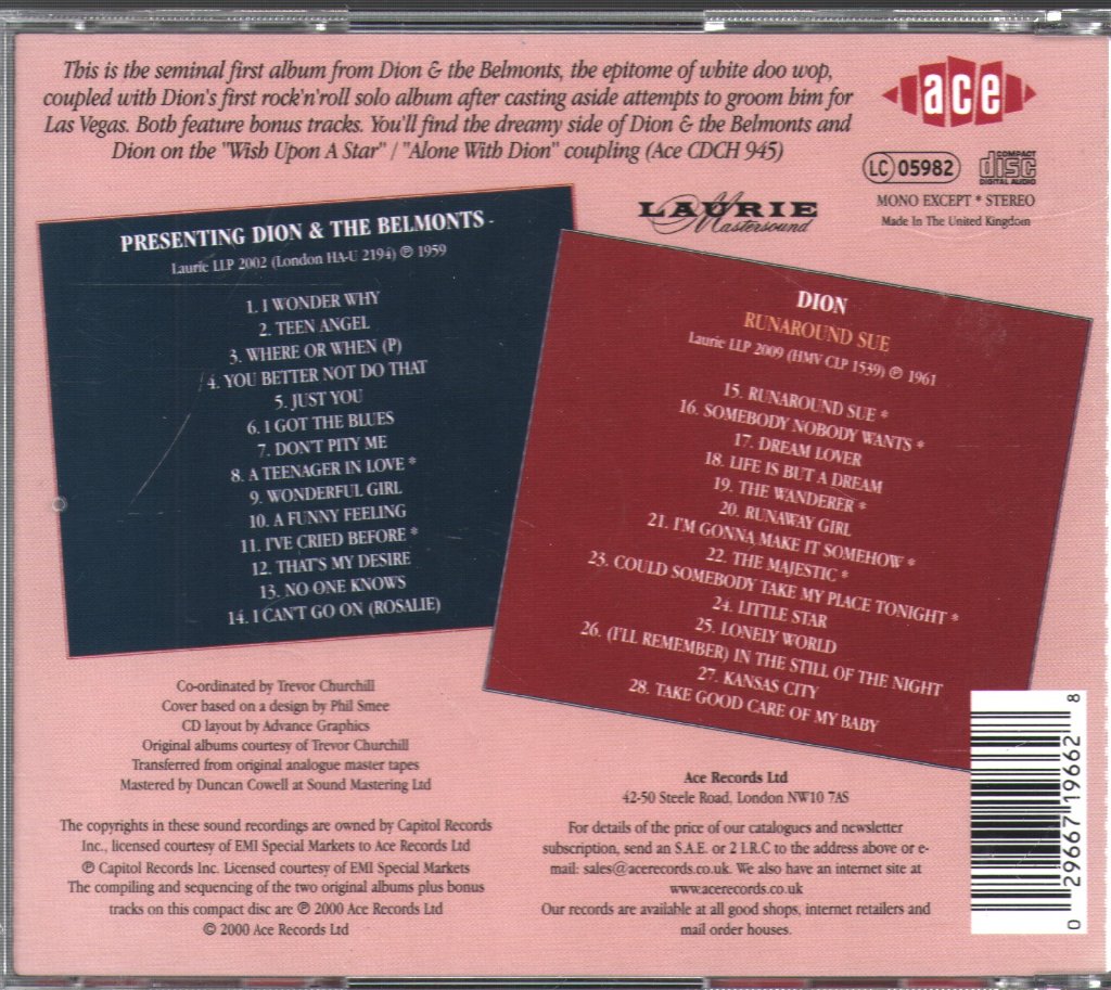 Dion & The Belmonts - Presenting Dion & The Belmonts / Runaround Sue - Cd