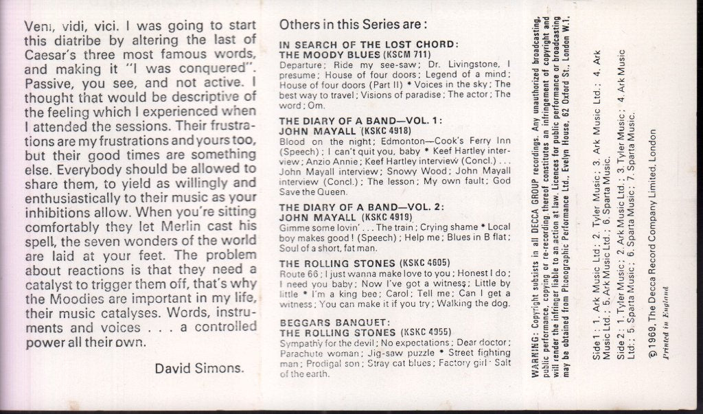 Moody Blues - On The Threshold Of A Dream - Cassette