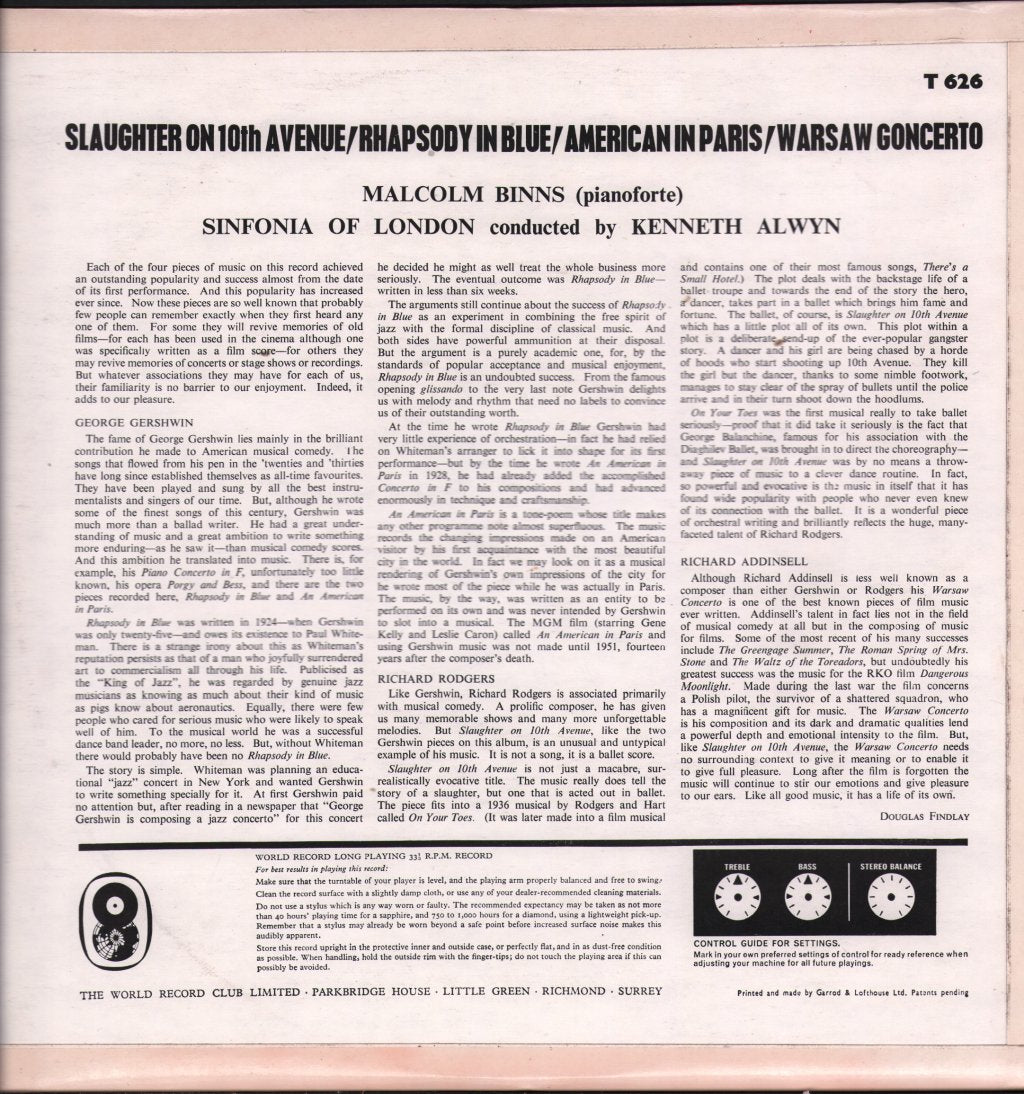 Malcolm Binns And Sinfonia Of London - Slaughter On 10th Avenue - Lp