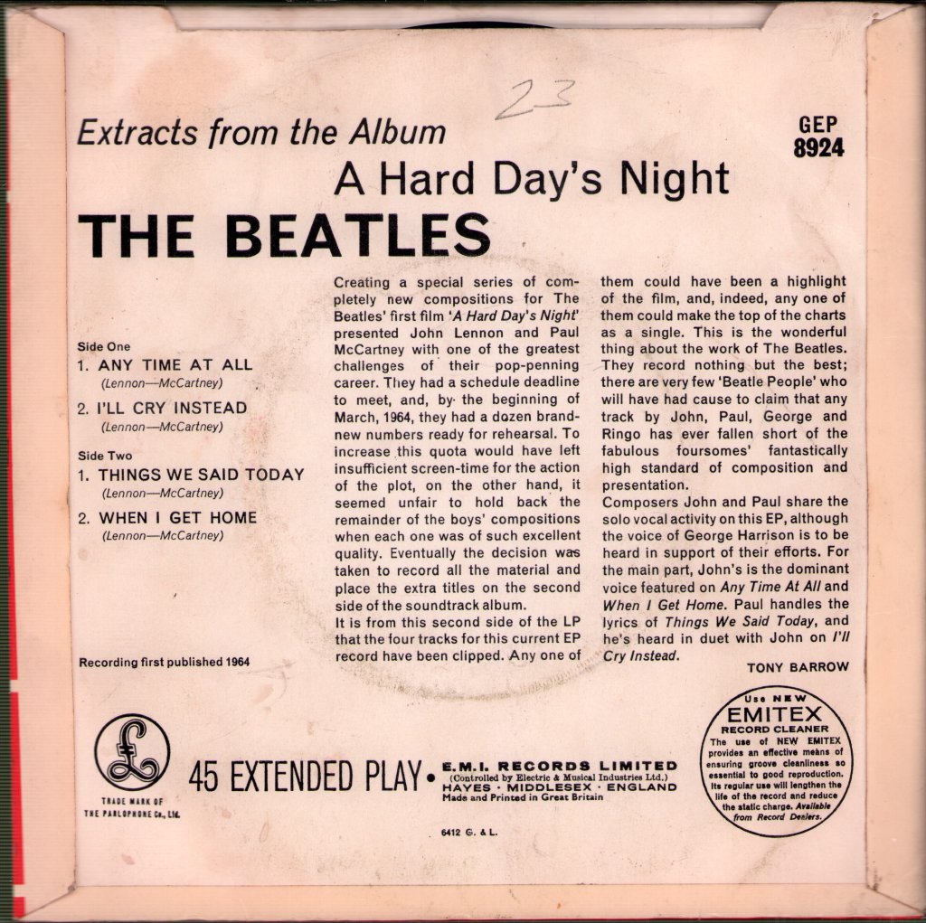 Beatles - Extracts From The Album A Hard Day's Night - 7 Inch