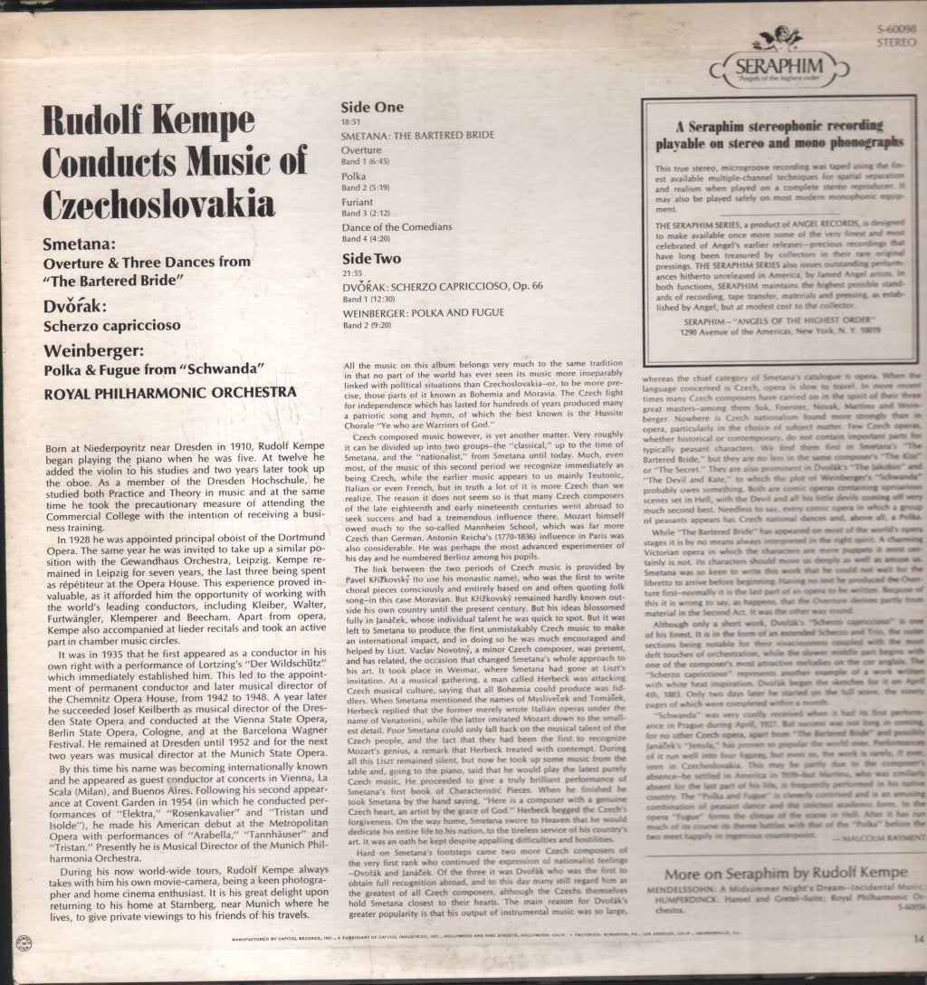 Rudolf Kempe / Royal Philharmonic Orchestra - Rudolf Kempe Conducts Music Of Czechoslovakia - Lp