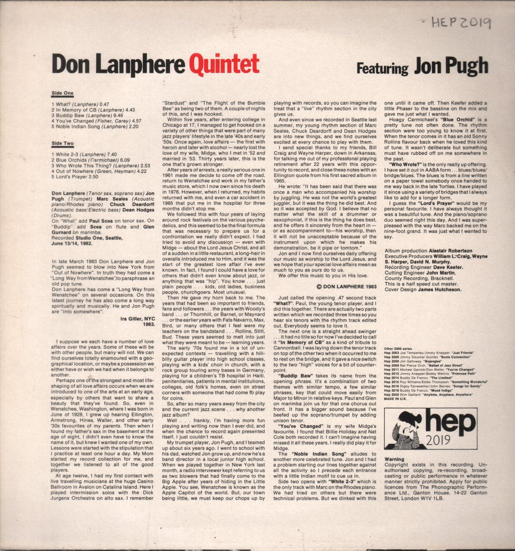 Don Lanphere Quintet - From Out Of Nowhere - Lp