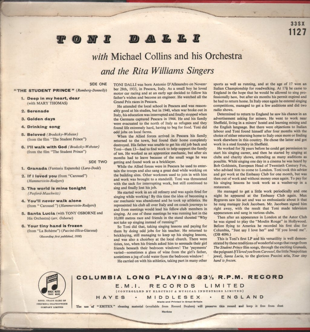 Toni Dalli - Student Prince And Other World Famous Songs - Lp