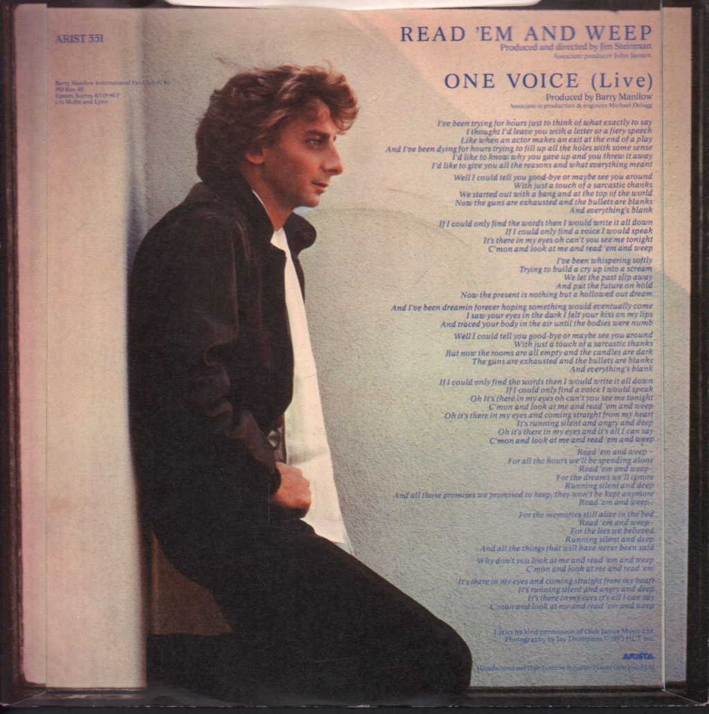 Barry Manilow - Read Em And Weep - 7 Inch
