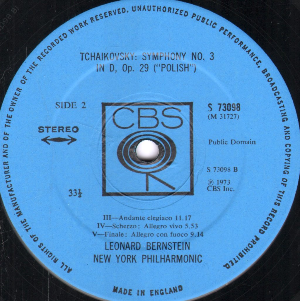 Leonard Bernstein / New York Philharmonic - Tchaikovsky - Symphony No.3 ("Polish") - Lp