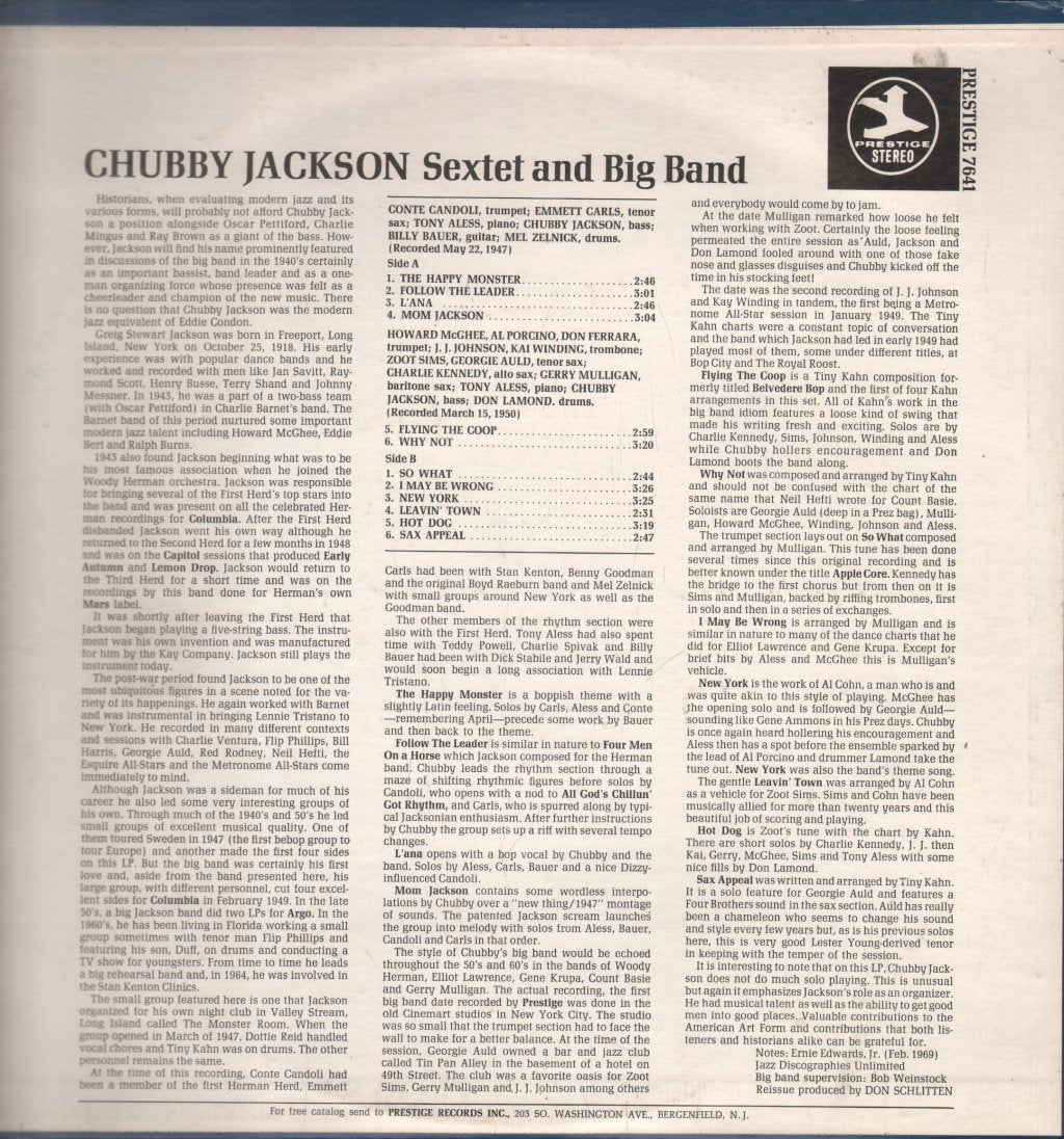 Chubby Jackson - Sextet And Big Band - Lp
