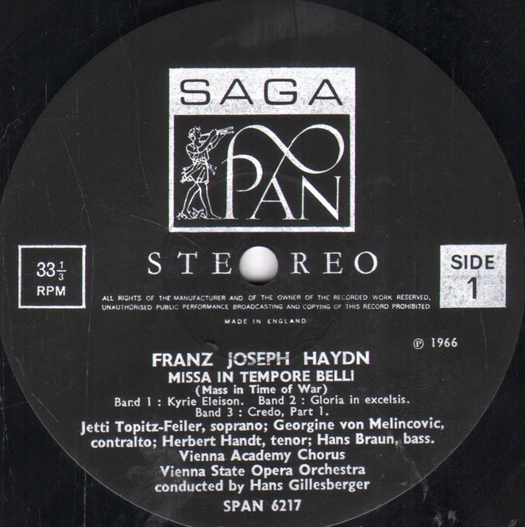 Vienna Academy Choir and State Opera Orchestra / Hans Gillesberger - Haydn - Mass In Time Of War - Lp
