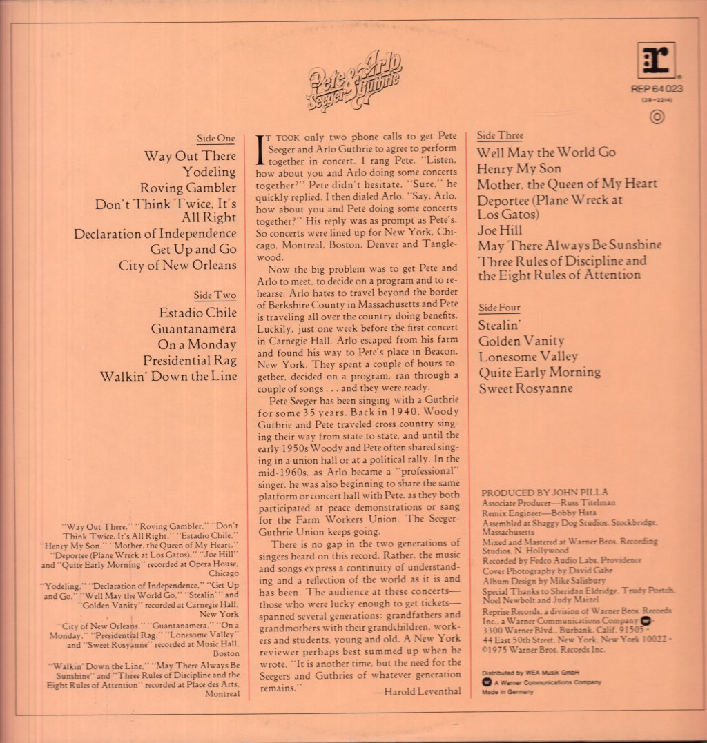 Pete Seeger And Arlo Guthrie - Together - Double Lp