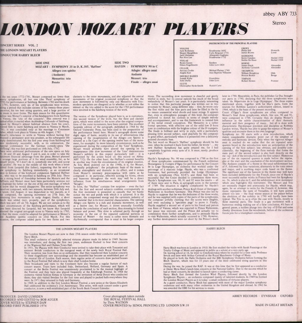 London Mozart Players / Harry Blech - Concert Series No. 2 - 25th Anniversary of the London Mozart Players - Lp