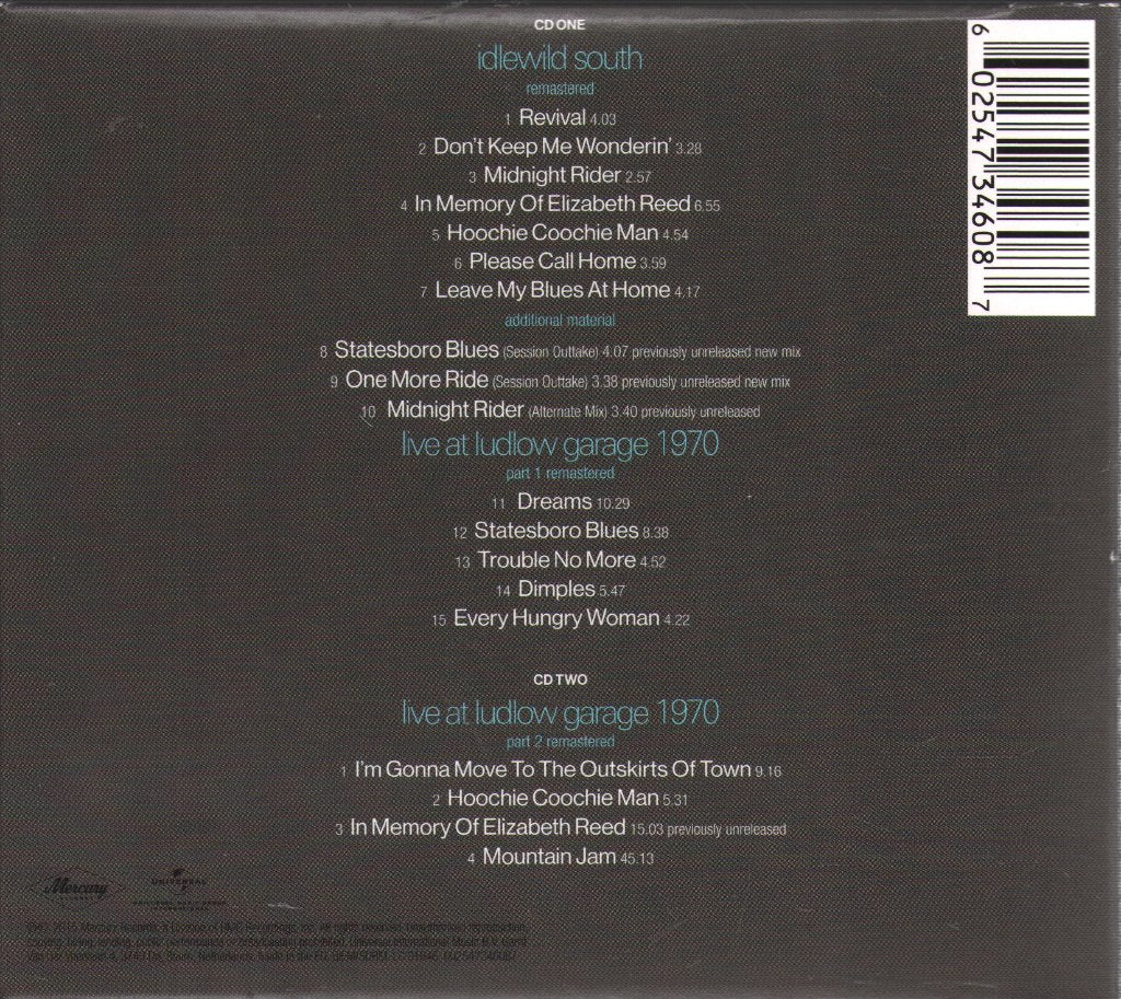 Allman Brothers Band - Idlewild South - Double Cd