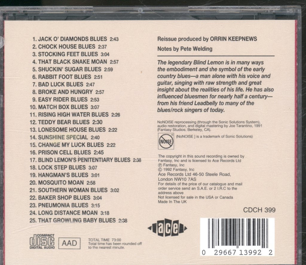 Blind Lemon Jefferson - Blind Lemon Jefferson - Cd