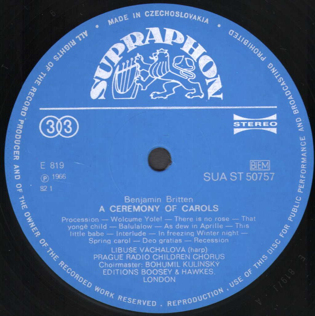 Prague Radio Children´s Chorus / Czech Philharmonic Chorus - Arthur Honegger - Christmas Cantata / Benjamin Britten - A Ceremony Of Carols - Lp