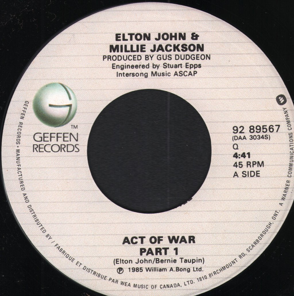 Elton John And Millie Jackson - Act Of War - 7 Inch