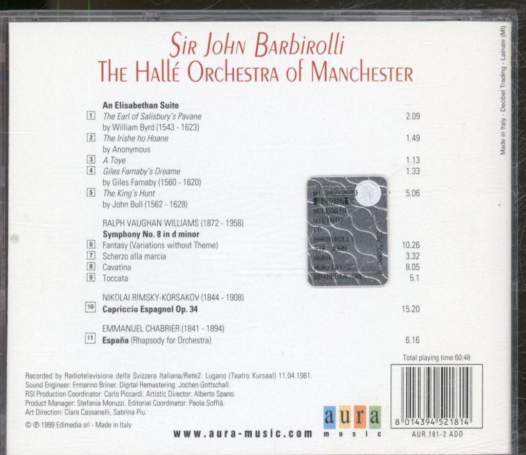 Sir John Barbirolli / Halle Orchestra - Sir John Barbirolli The Halle Orchestra Of Manchester - Cd
