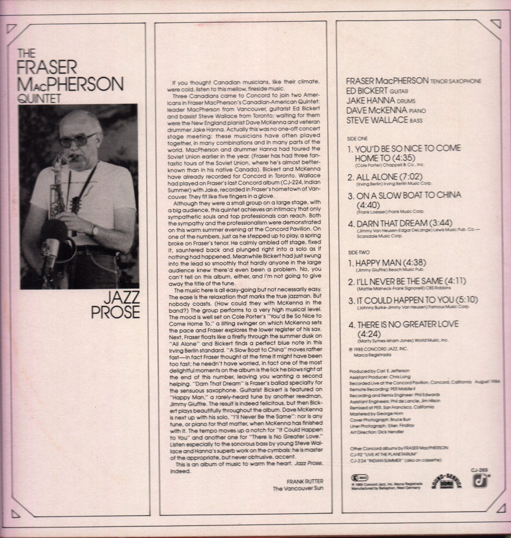 Fraser MacPherson Quintet - Jazz Prose - Lp