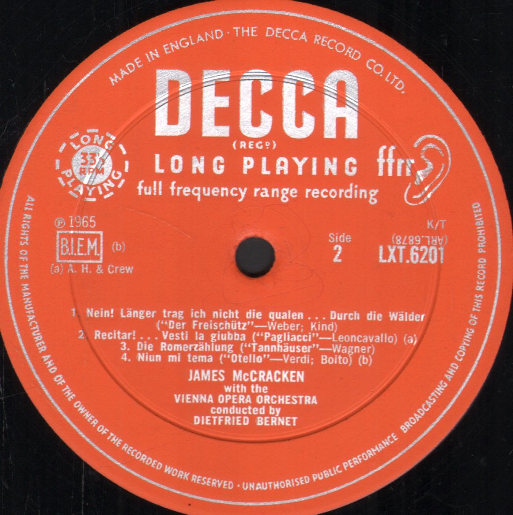 James McCracken / Vienna Opera Orchestra / Dietfried Bernet - McCracken On Stage - Lp