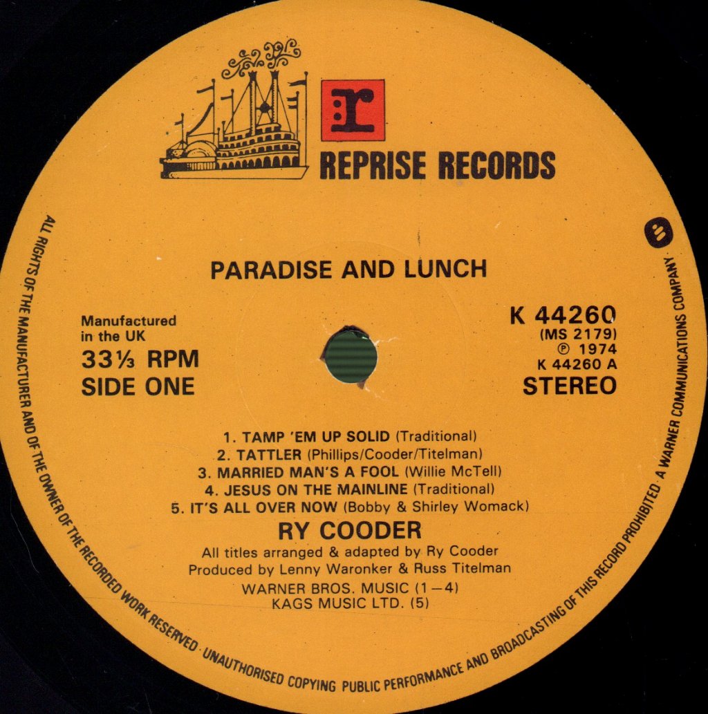 Ry Cooder - Paradise And Lunch - Lp
