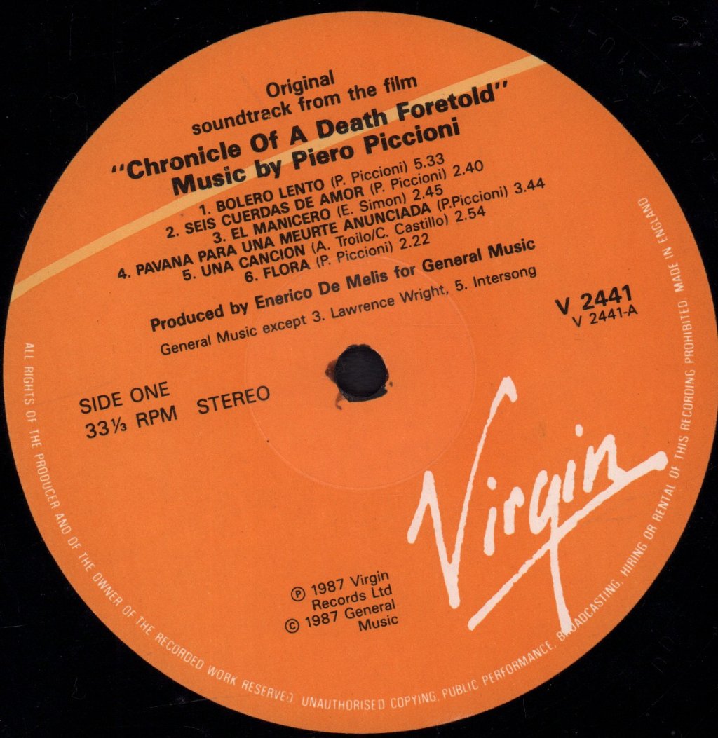 Piero Piccioni - Chronicle Of A Death Foretold - Lp