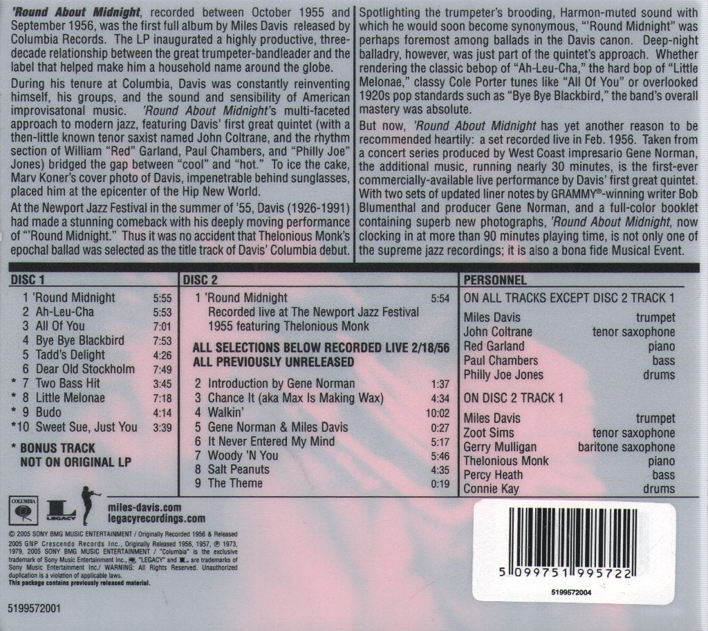 Miles Davis - 'Round About Midnight - Double Cd