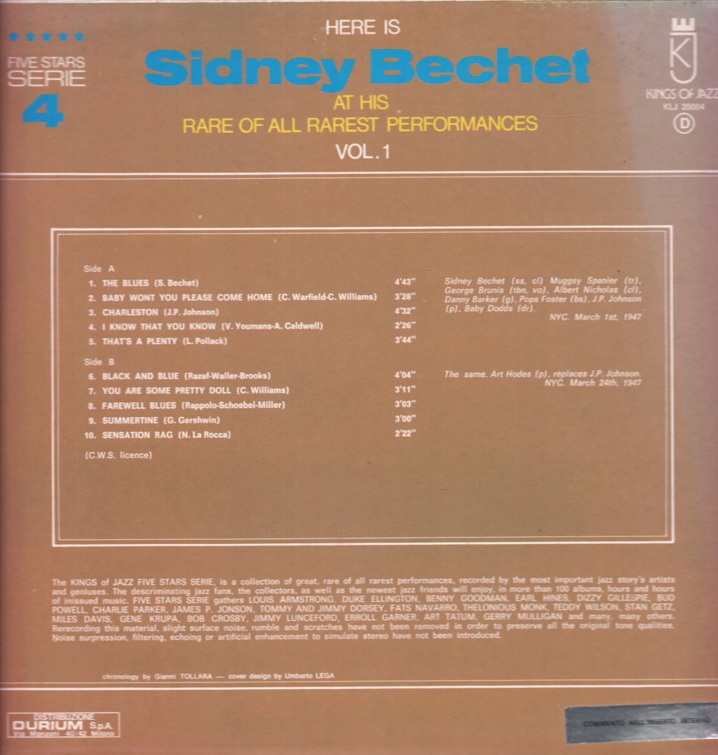 Sidney Bechet - Here Is Sidney Bechet At His Rare Of All Rarest Performances Vol. 1 - Lp