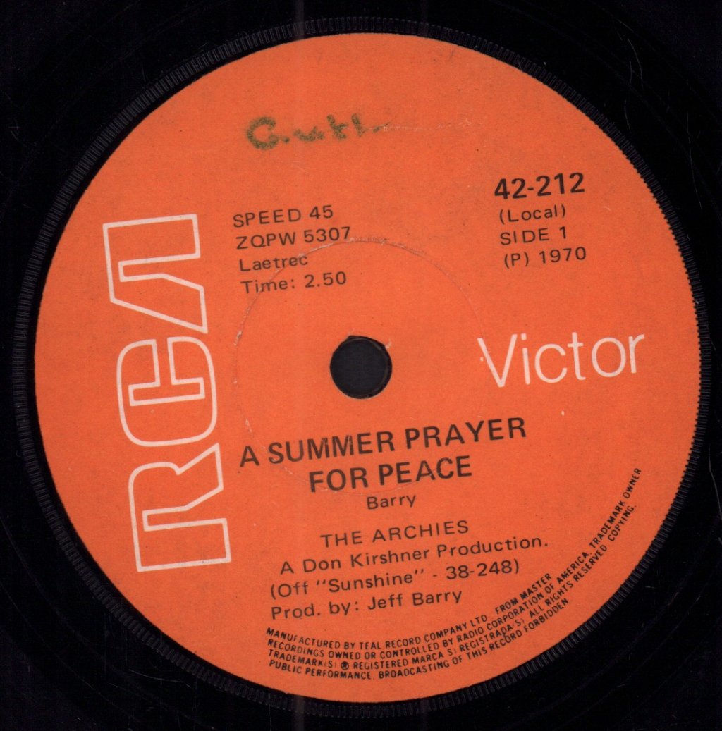 Archies - A Summer Prayer For Peace - 7 Inch