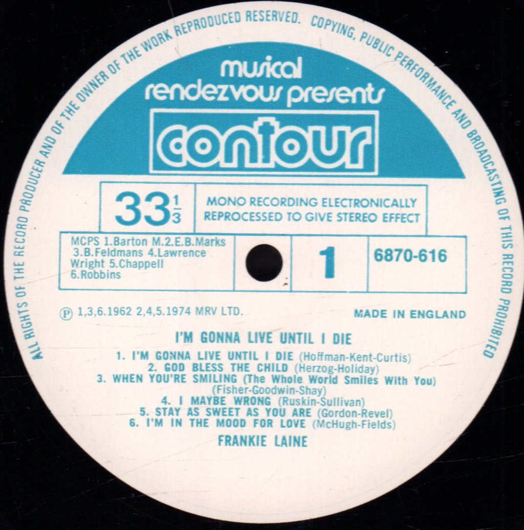 Frankie Laine - I'm Gonna Live Til I Die - Lp