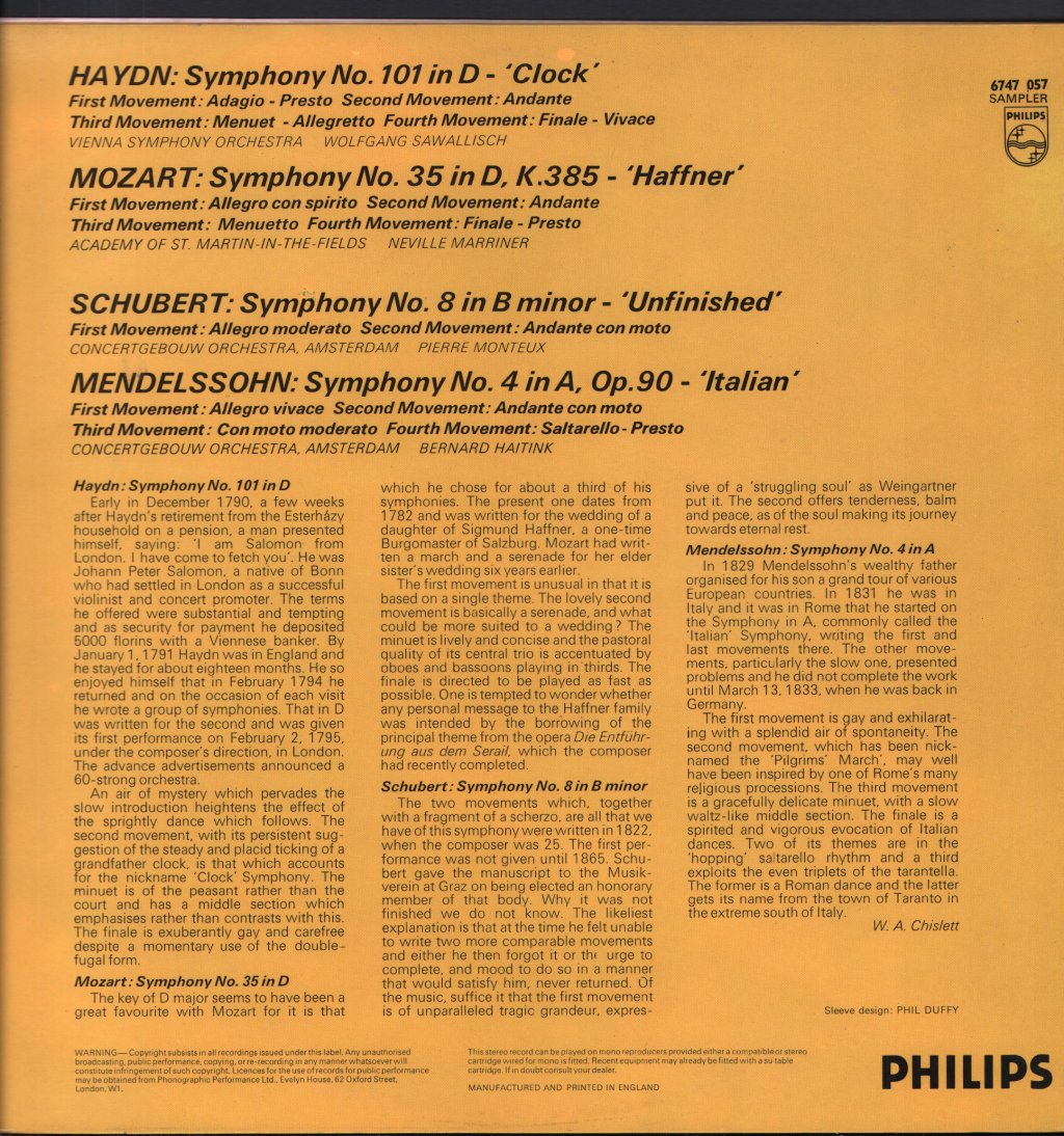 Bernard Haitink / Pierre Monteux / Neville Marriner / Wolfgang Sawallisch - Four Symphonies - Mendelssohn / Schubert / Mozart / Haydn - Double Lp