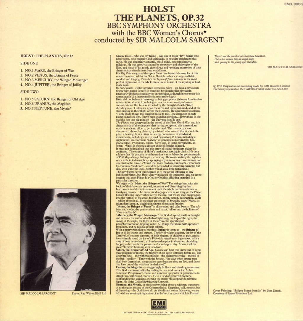 Sir Malcolm Sargent / BBC Symphony Orchestra - Holst - Planets - Lp