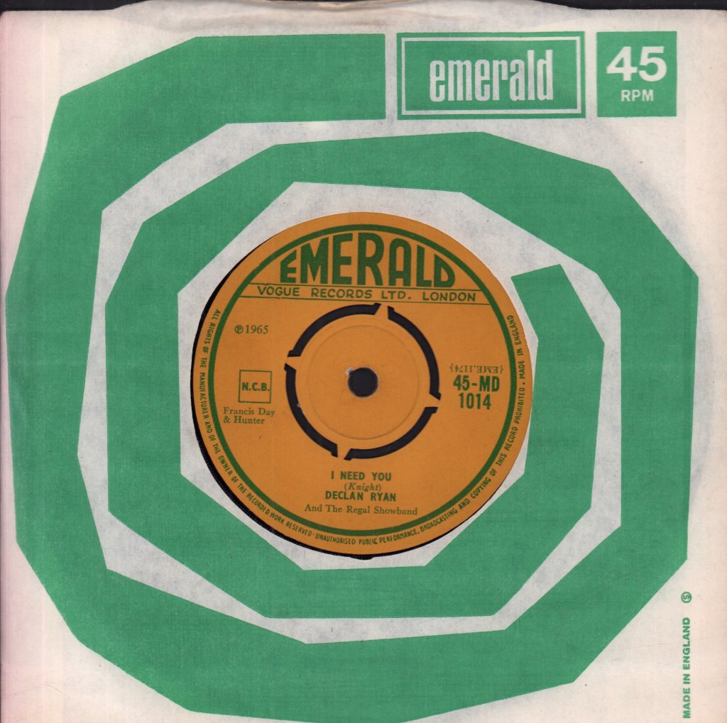 Declan Ryan And The Regal Showband - I Need You - 7 Inch