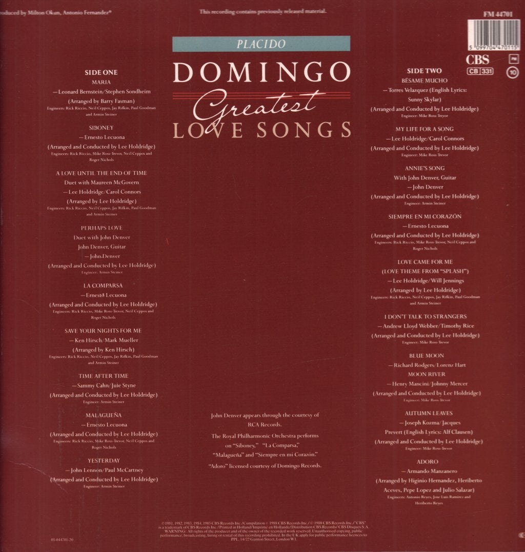Placido Domingo - Greatest Love Songs - Lp
