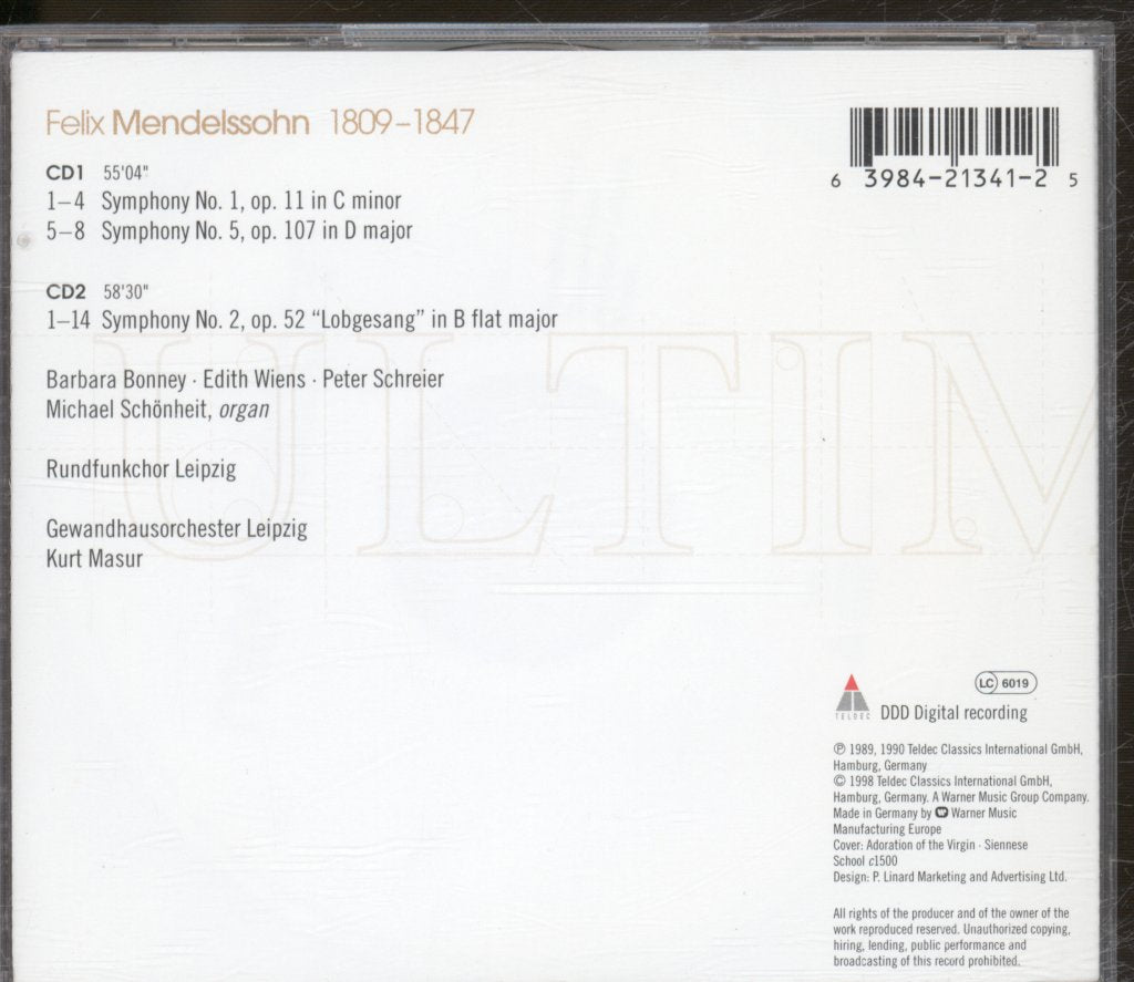 Gewandhausorchester Leipzig, Kurt Masur - Mendelssohn - Double Cd