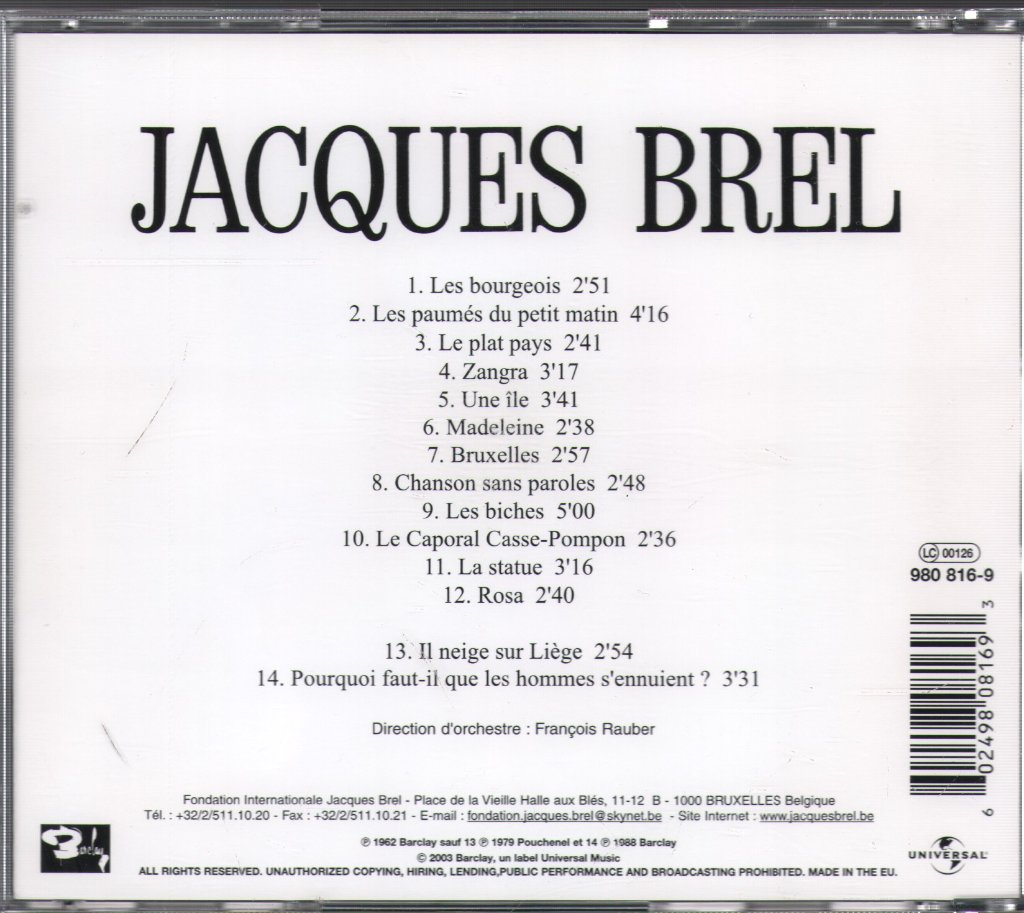Jacques Brel - Les Bourgeois - Cd