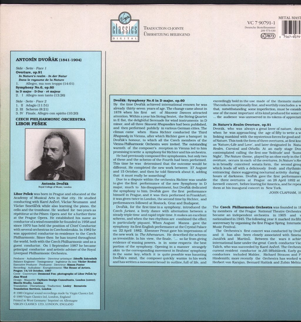 Libor Pesek / Czech Philharmonic Orchestra - Dvorak - Symphony No.6 / Overture "In Nature's Realm" - Lp