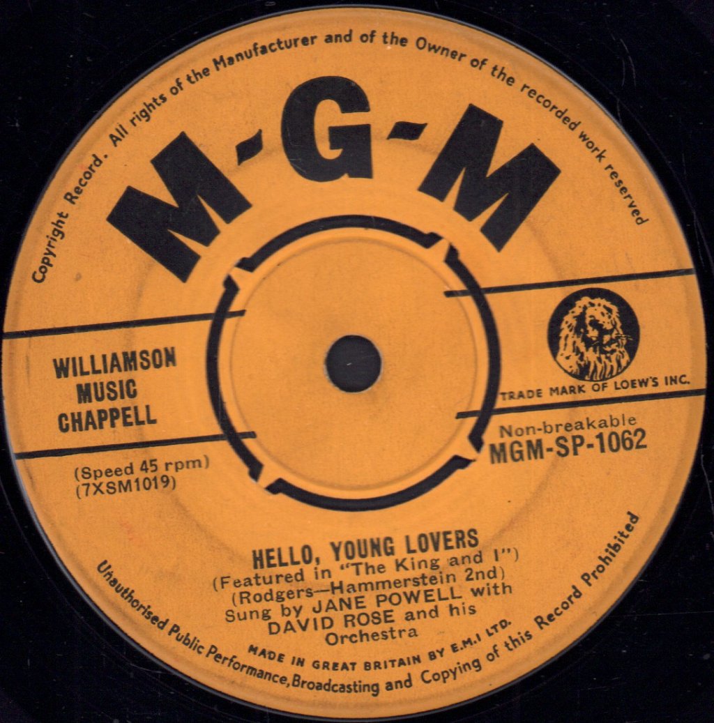 jane powell with david rose and his orchestra - Hello, Young Lovers - 7 Inch