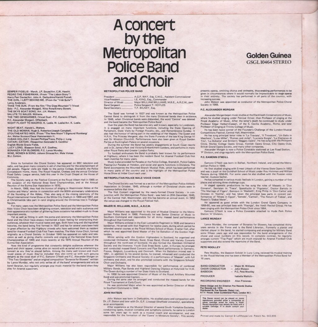 Metropolitan Police Band And Choir - A Concert By The Metropolitan Police Band And Choir - Lp