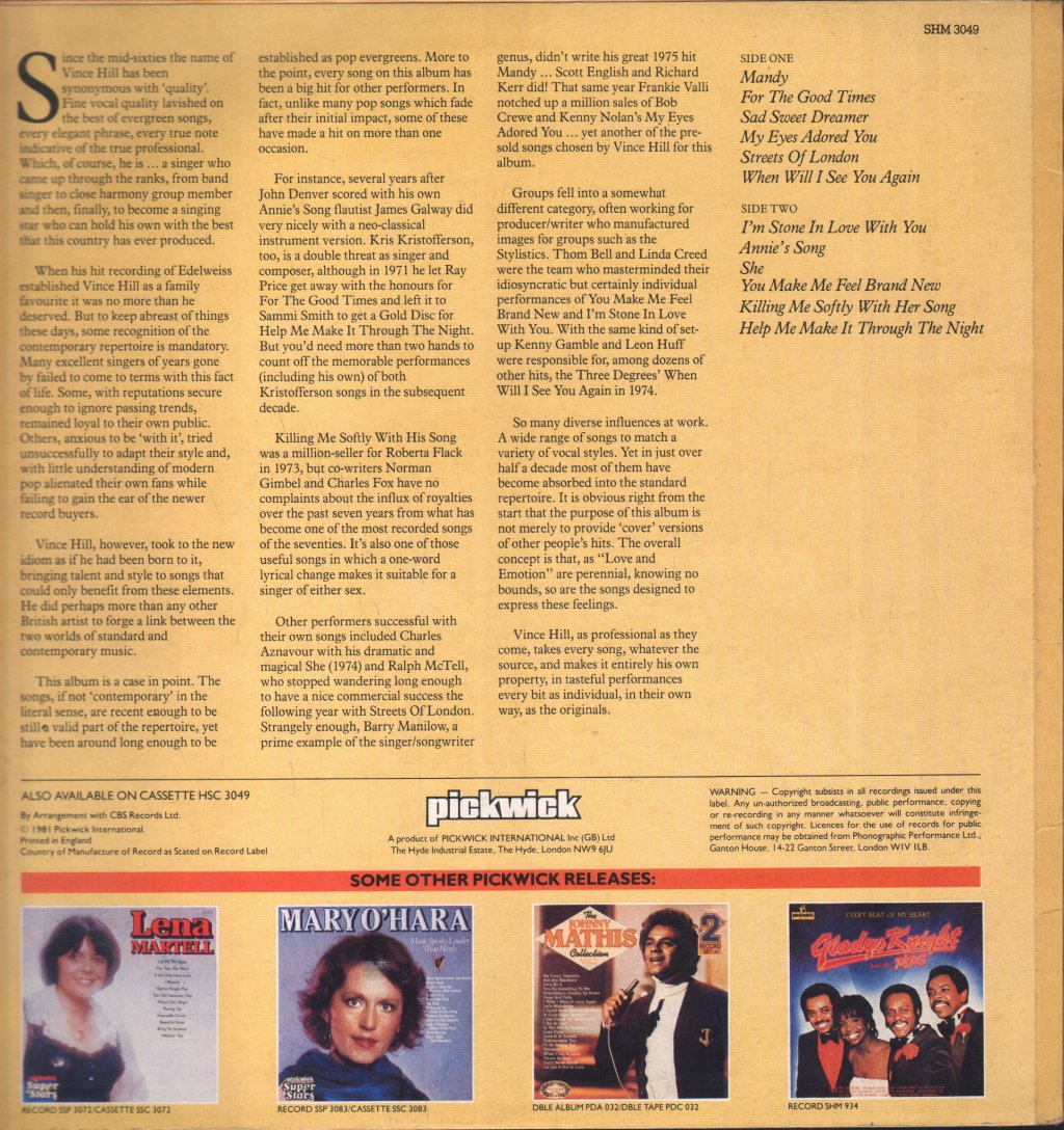 Vince Hill - Love & Emotion - Lp