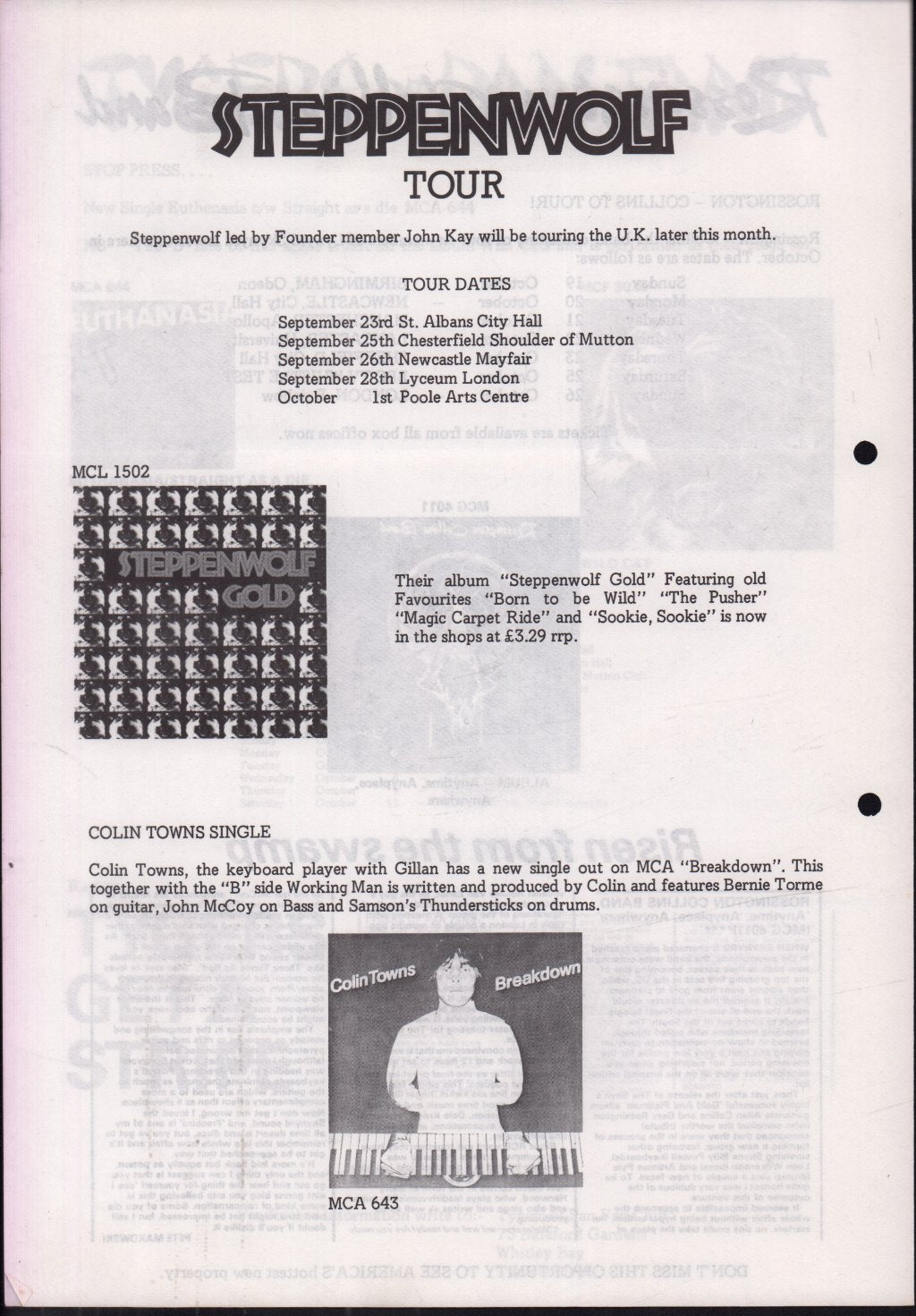 Mca News fist quartz wishbone ash tygers of pan tang white spirit steppenwolf trooper rossington collins band - newsletter - Newsletter