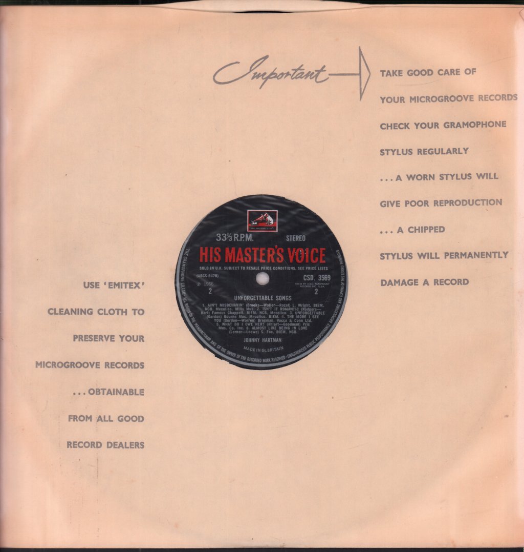 Johnny Hartman - Unforgettable Songs - Lp
