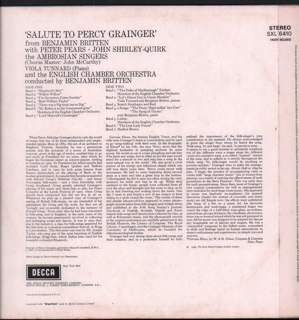 Benjamin Britten - Salute To Percy Grainger - Lp